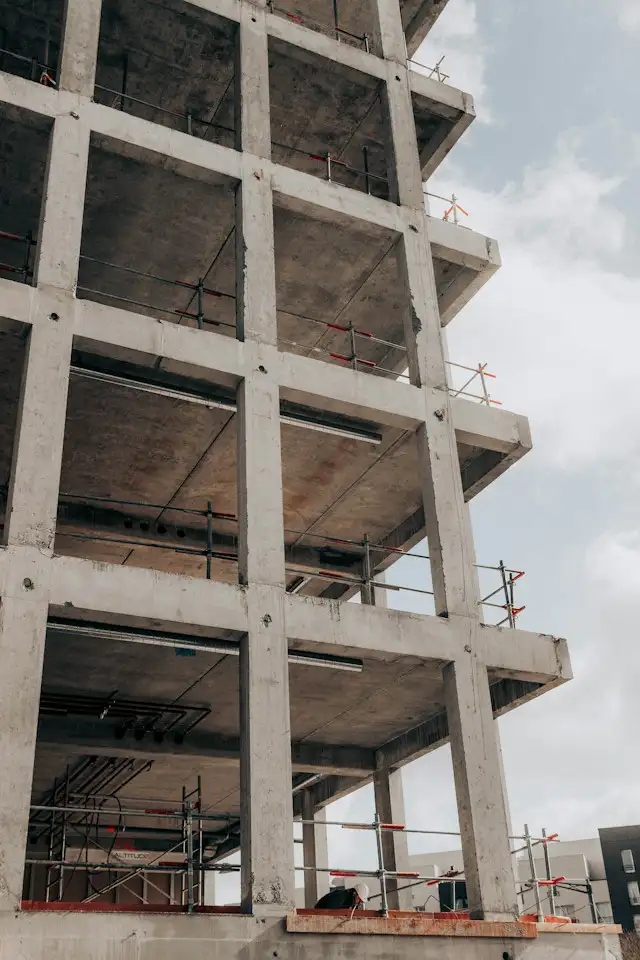 Concrete buildings stand tall